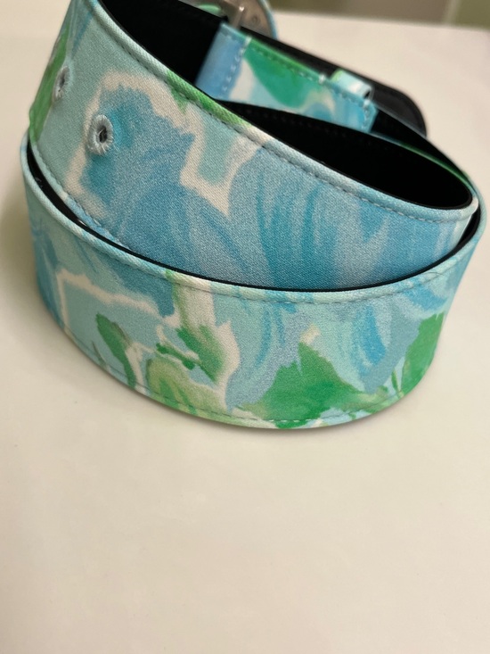 Balenciaga Blue and Green Abstract Fabric Belt with Round Buckle Womens Sz 34 main image 4